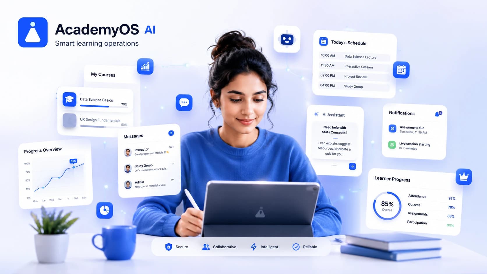 طالب يتعلّم عبر منصة AcademyOS AI للتعليم وإدارة الأكاديميات